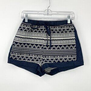 Anthropologie En Creme Shorts Women Small Embroidered Pull On Tie‎ Aztec Denim